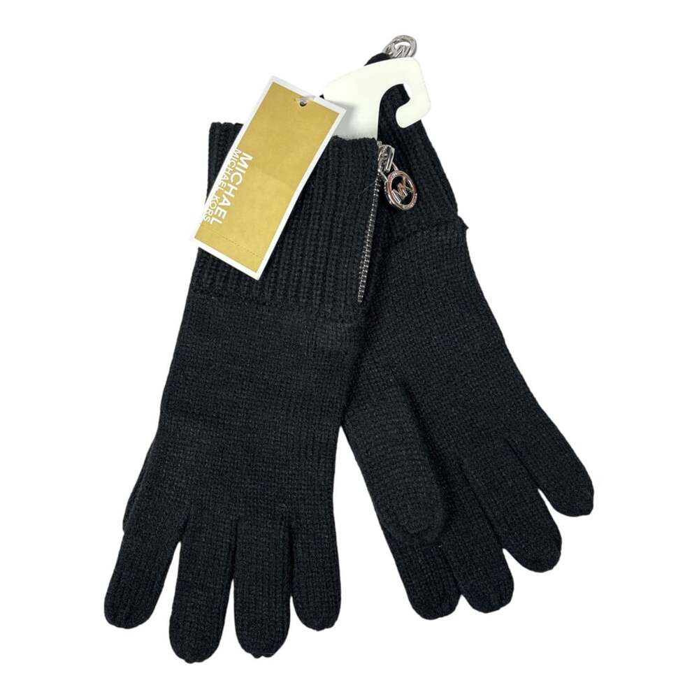 Michael Kors Women's Black Knit Gloves Zip Cuff One Size Winter Fall MK NWT